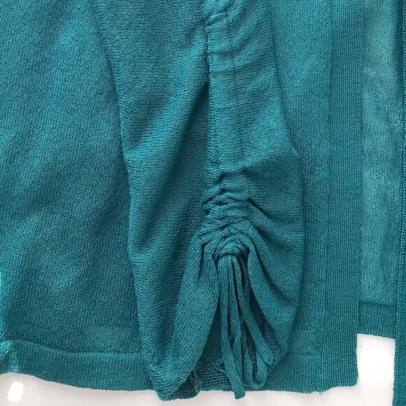 Women's Chico's Green Open Front Cardigan Sweater Shirred Sleeve Sz 2/L - Picture 5 of 13